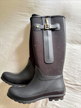 Tommy Hilfiger Tall Rain Boots Black Gold-Tone Hardware